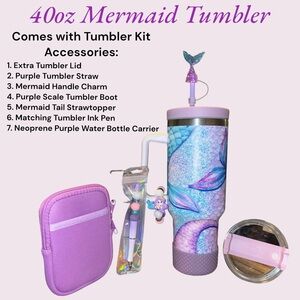 40OZ Vacuum Insulated Mermaid Tumbler with Accessories Kit